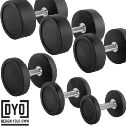 Set complet d'haltères compacts en acier et caoutchouc de 5 kg jusqu'à 50 kg selon déclinaison - Logo personnalisable