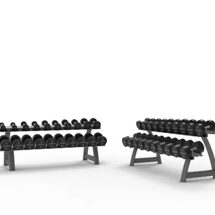 Set complet d'haltères ronds professionnels de 2,5 à 50 kg avec 2 x rack de rangement Titanium Strength - 20 paires d'haltères