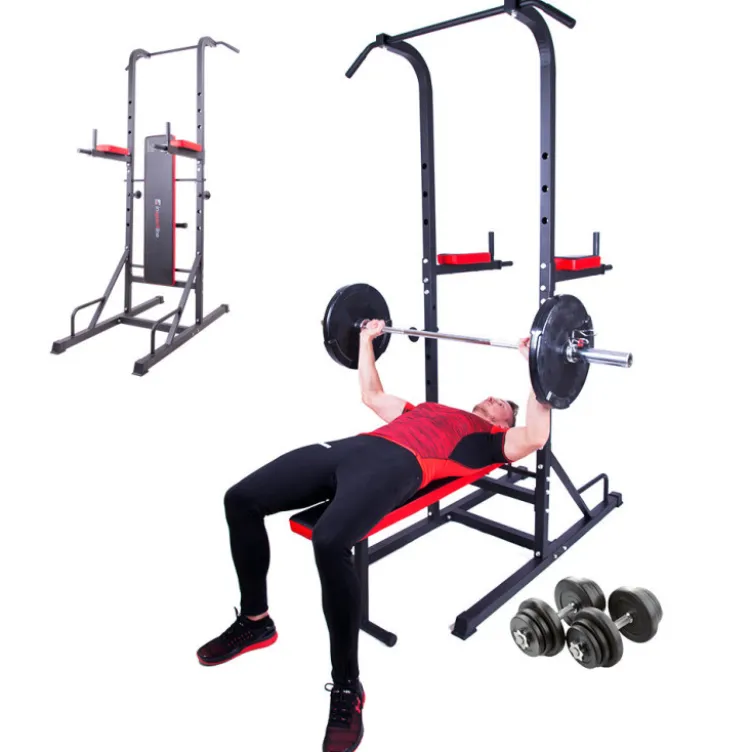 Set complet d'équipement de musculation avec kit d'haltères 80 kg et chaise romaine avec banc