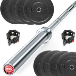Set économique de 100 kg de poids Bumpers Plates et Barre de musculation olympique ATX