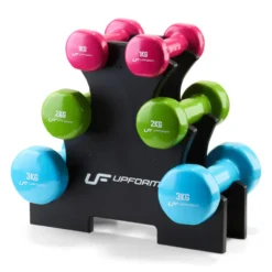 Set de 6 haltères en vinyle de 1 à 3 kg avec support de rangement pour espace fitness