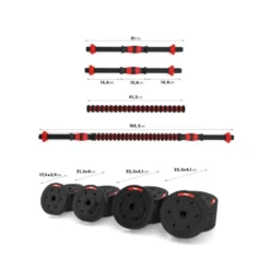Set de musculation avec poids de 40 kg + 2 barres courtes + barre de connexion idéal pour home-gym