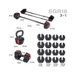 Set de musculation Powerblock avec haltère court et long - Kettlebells incluses