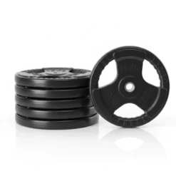 Set de poids standard 80 kg avec revêtement en caoutchouc et 3 poignées
