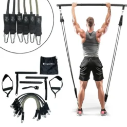 Set de renforcement musculaire - Barre de Pilates avec 6 bandes de résistance et poignées