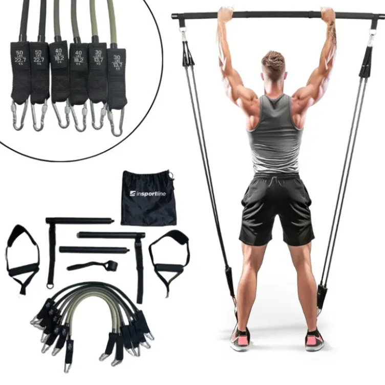 Set de renforcement musculaire - Barre de Pilates avec 6 bandes de résistance et poignées
