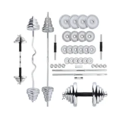 Set d'haltères chromé en mallette pour musculation des biceps - 55 kg
