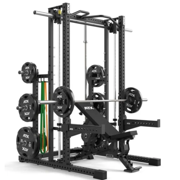 Smith machine ATX série 700 avec poulie à charge libre -Guidage précis et fluide avec supports de rangement multiples intégrés