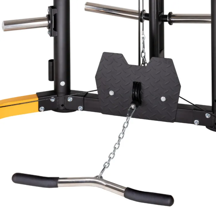 Smith machine de musculation multifonctionnelle avec colonne de poids à charges libres et poste à poulie