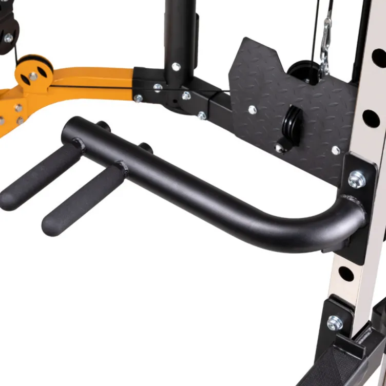 Smith machine de musculation multifonctionnelle avec colonne de poids à charges libres et poste à poulie