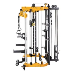 Smith machine de musculation multifonctionnelle avec colonne de poids à charges libres et poste à poulie