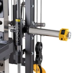 Smith machine de musculation multifonctionnelle avec colonne de poids à charges libres et poste à poulie