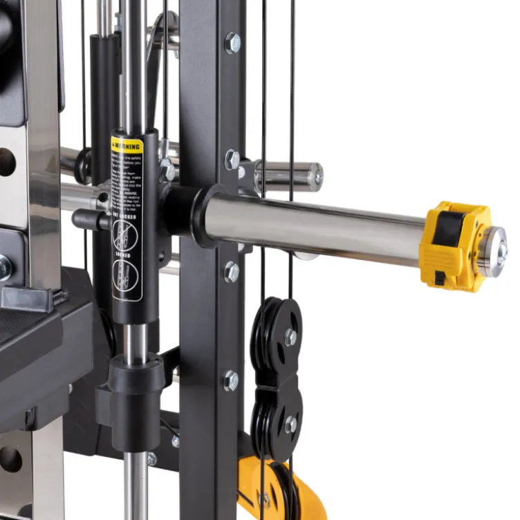 Smith machine de musculation multifonctionnelle avec colonne de poids à charges libres et poste à poulie