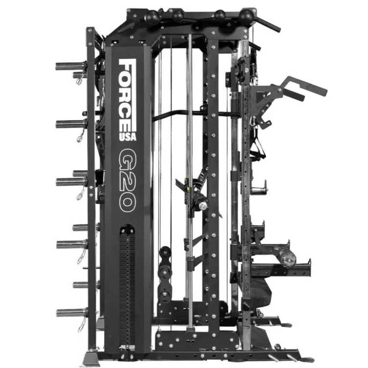 Smith Machine G20 Force USA avec fonction rack et leg press avec poulie double - Divers accessoires inclus