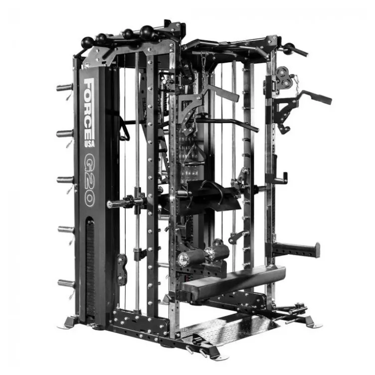 Smith Machine G20 Force USA avec fonction rack et leg press avec poulie double - Divers accessoires inclus