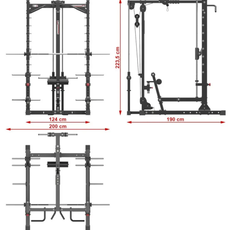 Smith machine multipresse à barre guidée avec poulie haute et basse