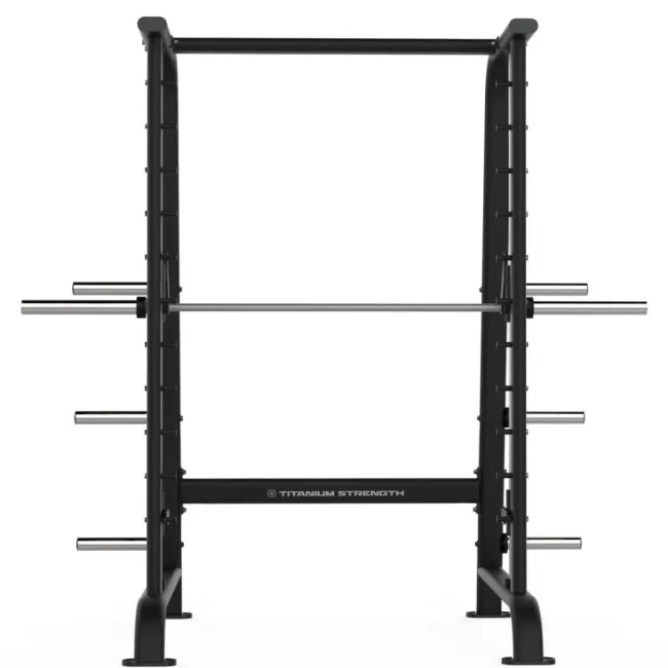 Smith Machine Professionnelle ultra fluide avec support de rangement - Capacité 250 kg - Titanium StrengthBlack Series