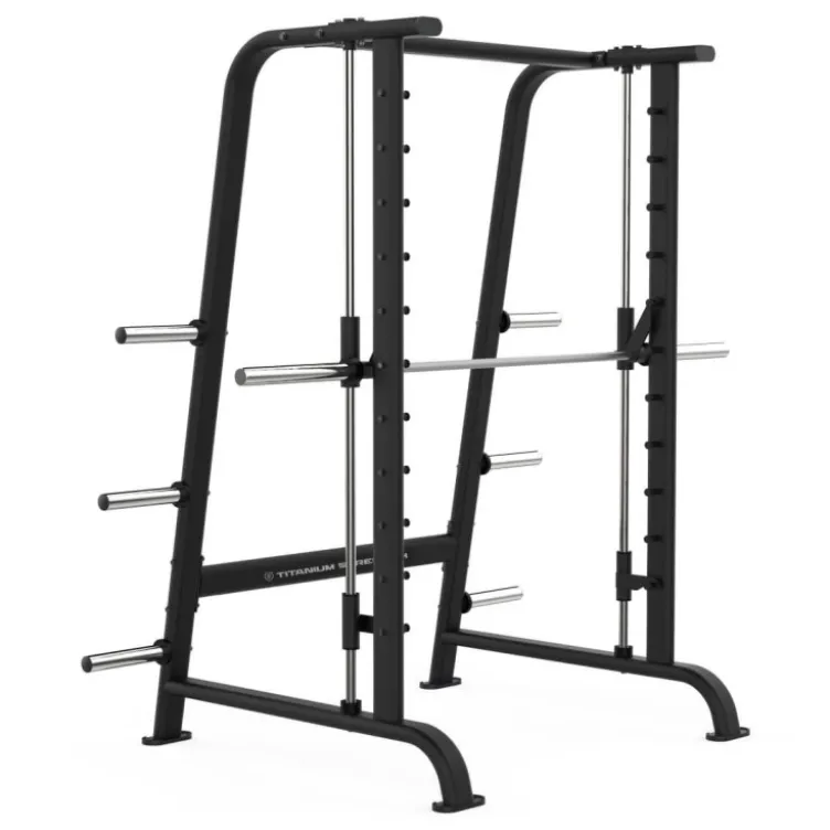 Smith Machine Professionnelle ultra fluide avec support de rangement - Capacité 250 kg - Titanium StrengthBlack Series