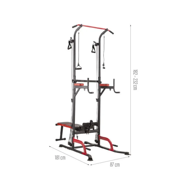 Station de musculation avec chaise romaine et banc de musculation - Divers câbles de tirage