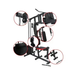 Station de musculation complète poulie haute et poulie basse avec banc de musculation
