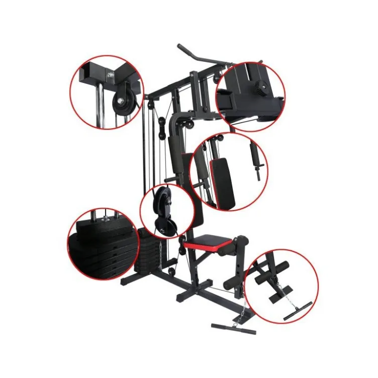 Station de musculation complète poulie haute et poulie basse avec banc de musculation
