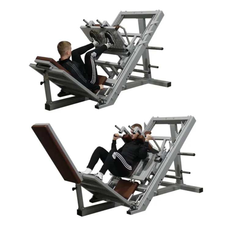 Station de musculation 2 en 1 Presse à Cuisses et Hack squat à charge libre - Disques olympiques