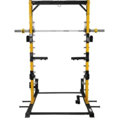 Station de musculation multipresse avec barre guidée réglable sur 12 positions et barre de traction multiprise
