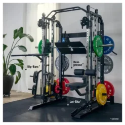 Station de musculation polyvalente Autark Hammer avec barre guidée et accessoires - Barre de traction multi-grip