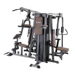 Station de musculation 5 postes en 1 pour entraînement à domicile - Machine de fitness multiposte avec presse à cuisse