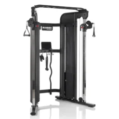 Station d'entraînement avec deux colonnes de poids de 80 kg et barre de traction multi-prises
