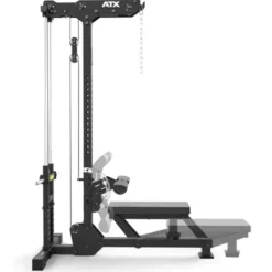 Station de tirage ATX à charge libre jusqu'à 150 kg avec banc d'aviron rabattable et repose-pieds ajustable
