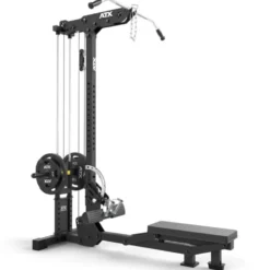 Station de tirage ATX à charge libre jusqu'à 150 kg avec banc d'aviron rabattable et repose-pieds ajustable