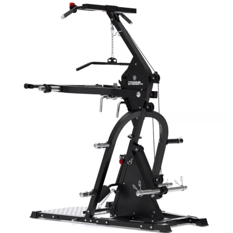 Station de tirage avec bras de levier réglables sur 9 positions LGX Titanium Strength pour home gym - Barre traction multi-grip