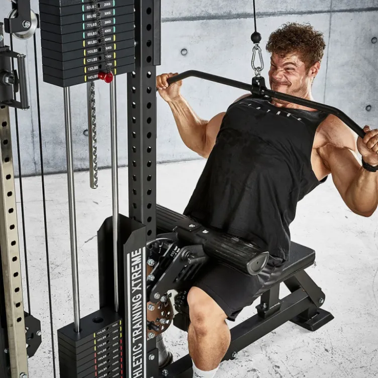 Station de tirage à poulie ATX ultra polyvalente 3 en 1 pour lat pulldown et rowing avec colonne de poids 135 kg - Trinity Tower