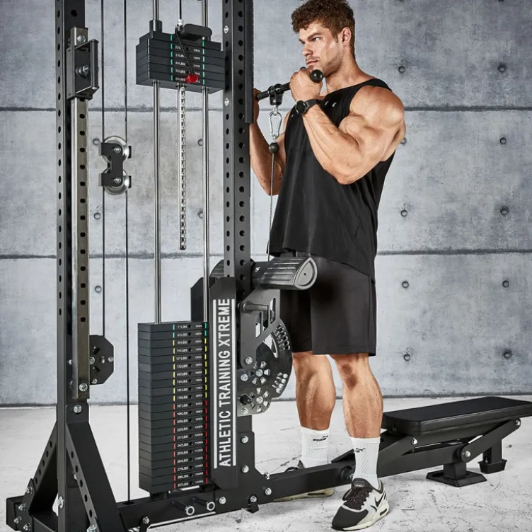 Station de tirage à poulie ATX ultra polyvalente 3 en 1 pour lat pulldown et rowing avec colonne de poids 135 kg - Trinity Tower