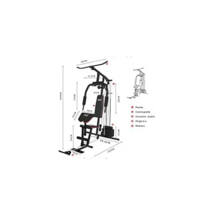 Station home-gym complète multi-fonction avec colonne de poids