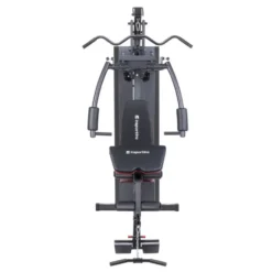 Station home gym de musculation à charges guidées avec colonne de poids 99 kg et pupitre à biceps