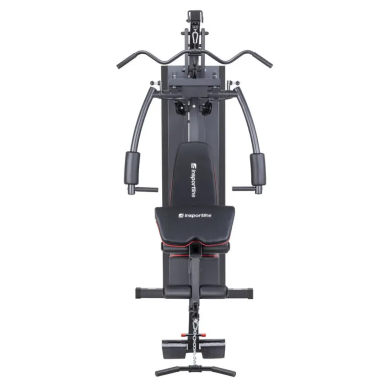 Station home gym de musculation à charges guidées avec colonne de poids 99 kg et pupitre à biceps