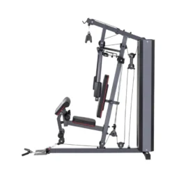 Station home gym de musculation à charges guidées avec colonne de poids 99 kg et pupitre à biceps