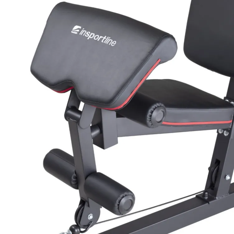 Station home gym de musculation à charges guidées avec colonne de poids 99 kg et pupitre à biceps