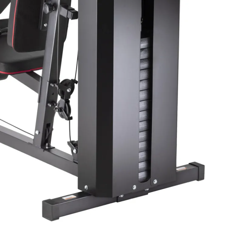 Station home gym de musculation à charges guidées avec colonne de poids 99 kg et pupitre à biceps
