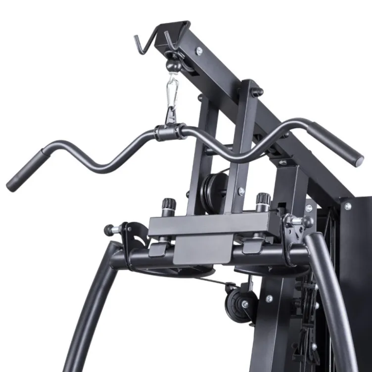 Station home gym de musculation à charges guidées avec colonne de poids 99 kg et pupitre à biceps