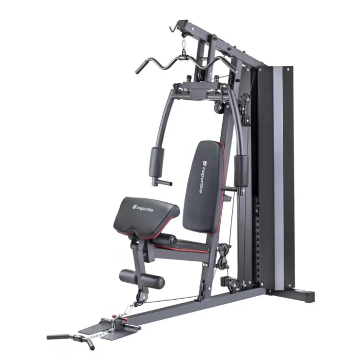 Station home gym de musculation à charges guidées avec colonne de poids 99 kg et pupitre à biceps
