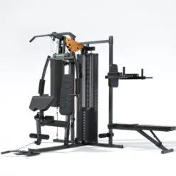Station Home Gym multipostes 3 en 1 avec poulie haute et basse - Poste à dips - Sac de boxe