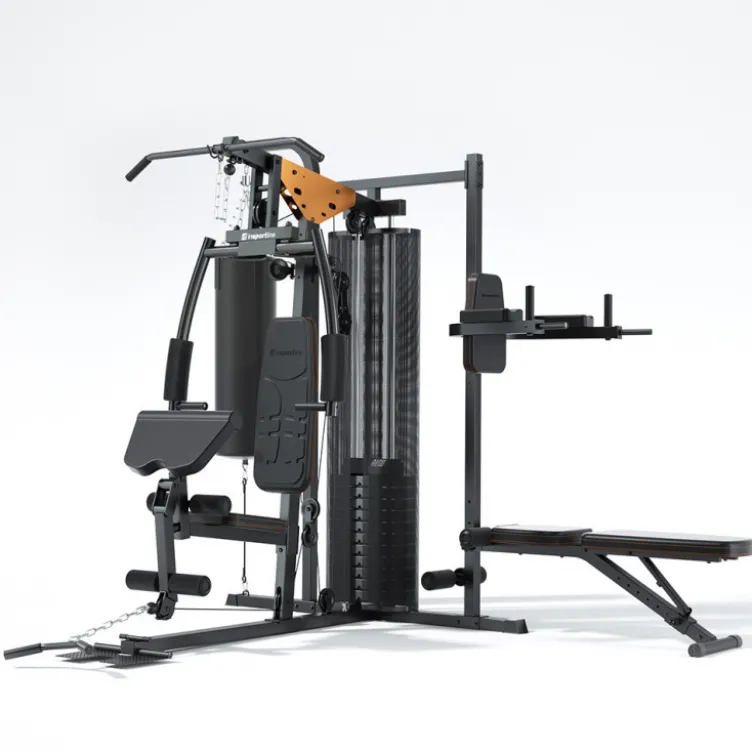 Station Home Gym multipostes 3 en 1 avec poulie haute et basse - Poste à dips - Sac de boxe