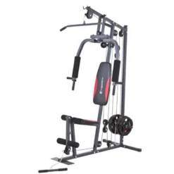 Station home-gym multi-équipée à charges libres pour entraînements polyvalents et complets à domicile