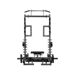 Station power rack à squat polyvalente avec fonction hip trust - Barres à dips et barre de traction intégrée