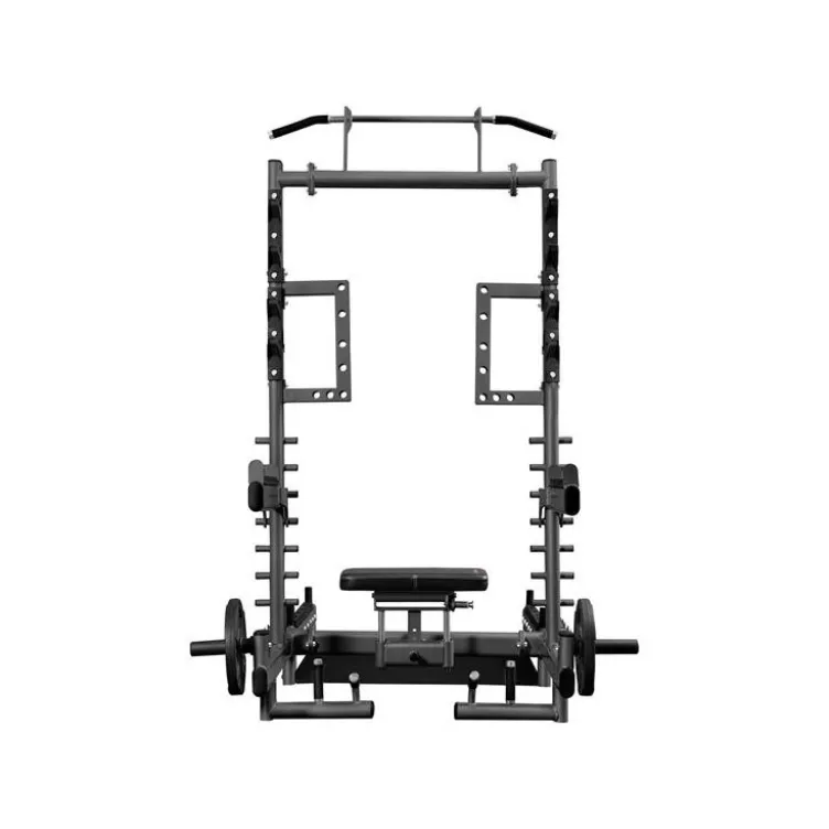 Station power rack à squat polyvalente avec fonction hip trust - Barres à dips et barre de traction intégrée