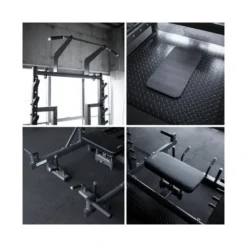 Station power rack à squat polyvalente avec fonction hip trust - Barres à dips et barre de traction intégrée