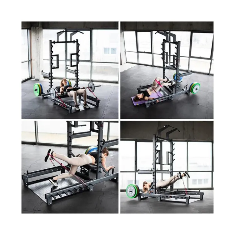 Station power rack à squat polyvalente avec fonction hip trust - Barres à dips et barre de traction intégrée